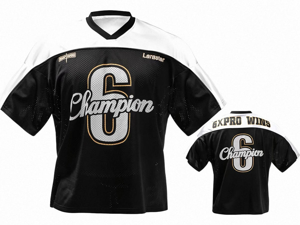 6X Pro Wins Champion athlete edition jersey for Chen Kang Branch in black and white, front and back