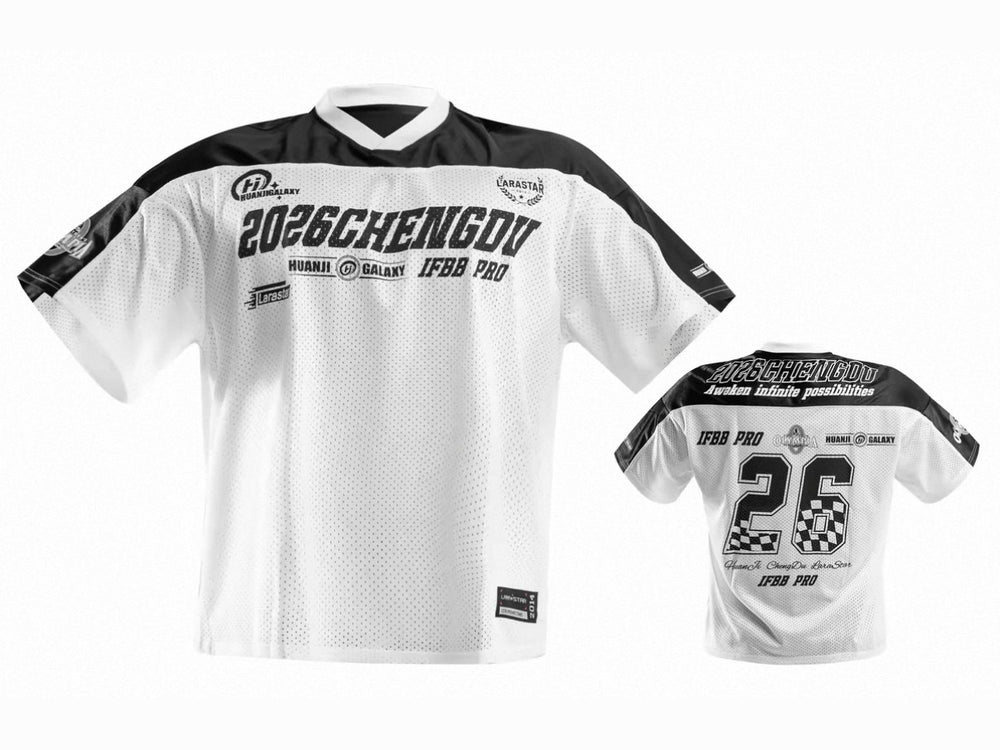 Huanji Chengdu China Pro 2026 show jersey in white and black, front and back