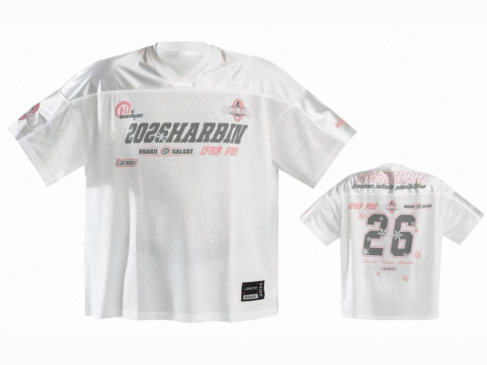 Huanji Harbin China Pro 2026 show jersey in white and pink, front and back