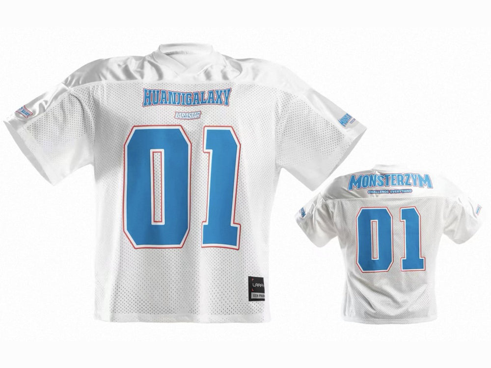 World of Monsterzym Korea Pro 2026 show jersey in white and blue, front and back